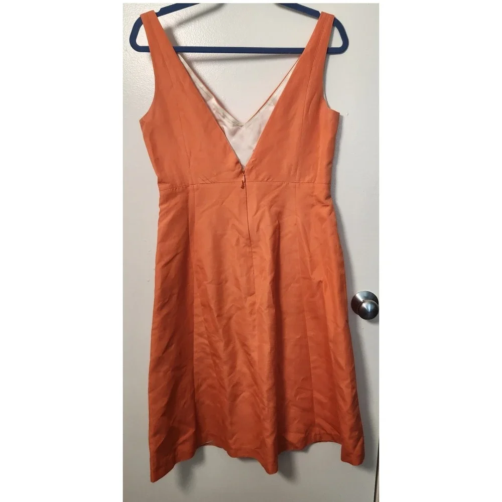 J. Crew Women's Orange Cotton A-Line Sleeveless Dress Sz 6 Lined‎ V-Back & Neck